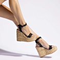 thumbnail image 4 of XYD Women Open Round Toe Espadrilles Wavy Edge Sandals Platform Ankle Strap Wedge High Heels Fashion Summer Holiday Shoes Size 4.5 Black, 4 of 4