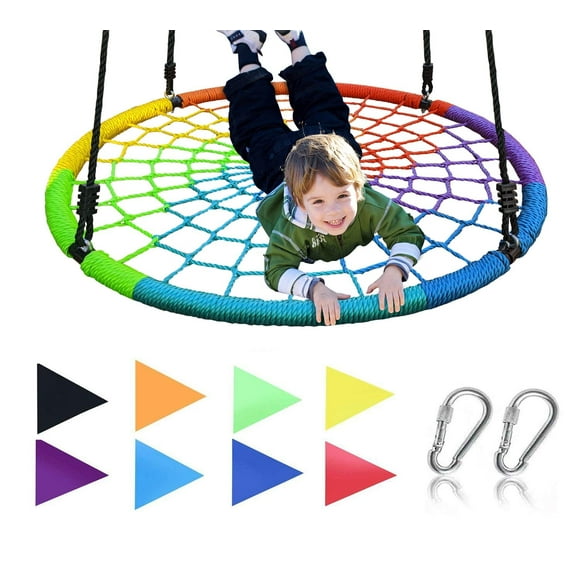 Royal Oak Giant 40" Spider Web Tree Swing, 600 lb Weight Capacity, Durable Steel Frame, Waterproof, Adjustable Ropes, Flag Set and 2 Carabiners, Non-Stop Fun for Kids! (Rainbow)