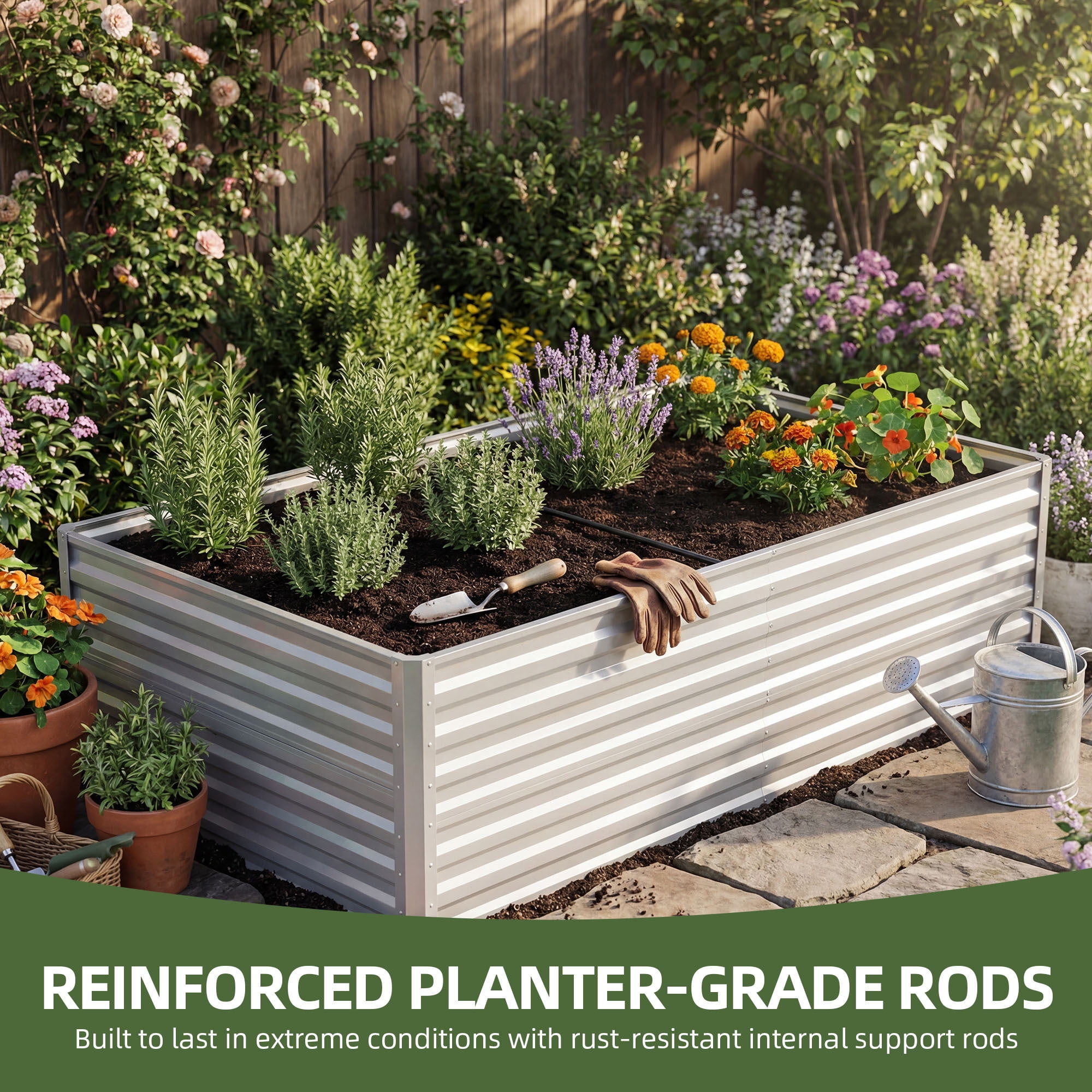 Uforic Galvanized Raised Garden Bed Kit, Metal Planter Box with Gloves, Metal Raised Garden Beds for Vegetables,Silver,6x3x2ft