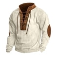 thumbnail image 6 of SHIXINCHIL Corduroy Sweatshirts for Men Fall Trendy Long Sleeve Button Up Henley Shirts Vintage Medieval Stand Collar Pullovers with Elbow Patches Beige XXXL, 6 of 7