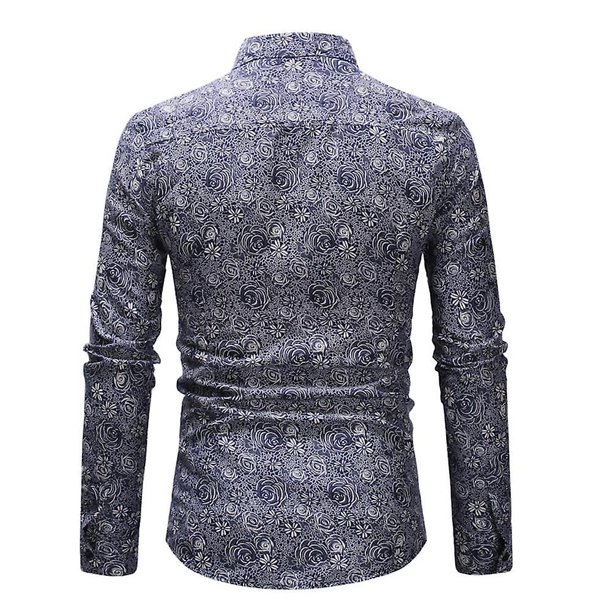 Camisas casuales con botones de manga larga florales para hombres Tops con cuello ajustados