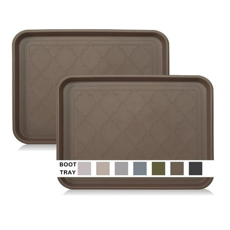 PET Boot Tray for Entryway Indoor  Heavy Duty Shoe Mat Tray 2 Packs  16.7 x12.8  Waterproof Pet Food Tray with Raised Edge  Outdoor Multi-Purpose Tray for Boots  Shoes  Pets  Garden