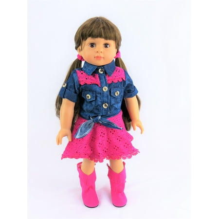 - Hot Pink and Denim Cowgirl Skirt Set | Fits 18