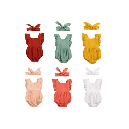 

Newborn Sleeveless Romper+ Bow Headband Ruffle Simple Elastic Leg Jumpsuit