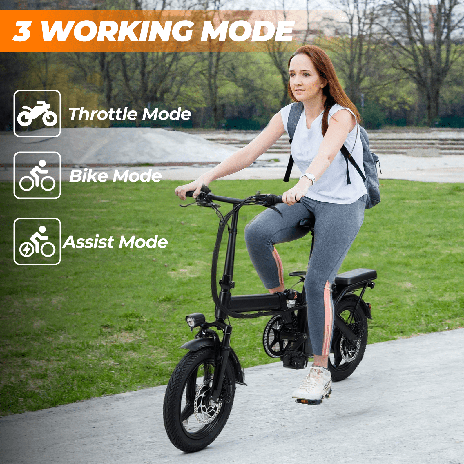Portable Terrosor Electric Bicycle - 14" Foldable Design, Dual Disc Brakes, 20mph Max Speed, Includes Storage Basket