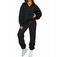 thumbnail image 1 of Conjuntos de Dos Piezas para Mujer: Jersey de Larga con Media Cremallera y Pantalón Deportivo Holgado con Bolsillos. Negro XXXL, 1 of 8