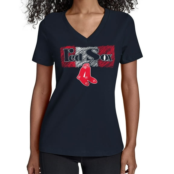 Women's Starter Navy Boston Red Sox Team Color Shading V-Neck T-Shirt