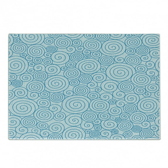 Blue and White Cutting Board, Abstract Swirls Ocean Sea Inspired Pattern in Modern Hand Drawn Style, Decorative Tempered Glass Cutting and Serving Board, Small Size, Blue and White, by Ambesonne