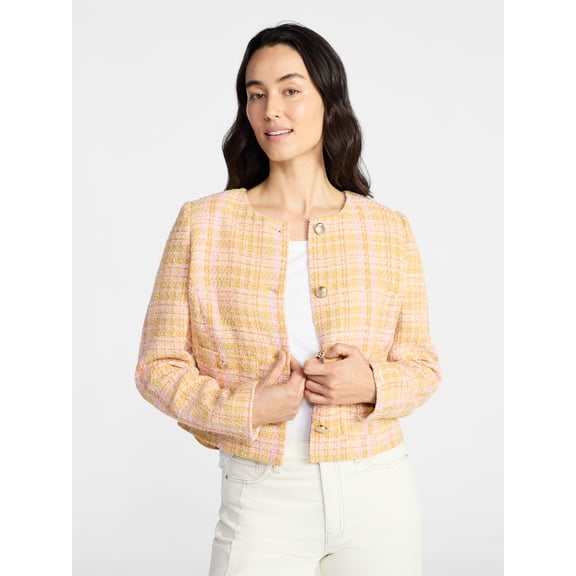 Time and Tru Women's Tweed Ladylike Blazer Jacket, Sizes XS-XXXL