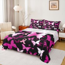 Castle Fairy Gradient Butterflies Girl Queen Sheet Sets,Pink Ribbon Bed Set