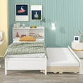 thumbnail image 2 of Twin Size Platform Bed with Twin Trundle, Wood Bed Frame with Headboard Bookcase and 3 Storage Drawers, Storage Platform Bed with Slat Support for Teens Girls Boys, No Box Spring Needed, White, 2 of 8