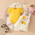 thumbnail image 4 of CAUYDY Toddler Baby Girls Short Sleeve Romper Suspender Overall Dress 2 Piece Outfits Set With Headband for Newborn Kid Girl 6 9 12 18 Months Summer Clothes (Sizes 0-3 Months,F2-Yellow), 4 of 9