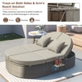 thumbnail image 4 of Outdoor 2-Person Sun Bed with Foldable Cup Trays, PE Rattan Garden Daybed Reclining Chaise Lounge with 3-Level Adjustable Backrests, Cushions and Pillows for Lawn Poolside, Gray, 4 of 7