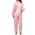 thumbnail image 3 of Conjunto de salón de satén para mujer INSPIRE CHIC, camisa de botones de manga larga con pantalones, pijamas de seda, tamaño S, rosa claro, 3 of 6
