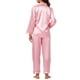 thumbnail image 3 of Conjunto de salón de satén para mujer INSPIRE CHIC, camisa de botones de manga larga con pantalones, pijamas de seda XS rosa claro, 3 of 6