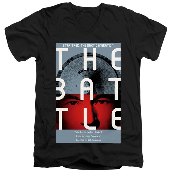 Star Trek Tng Season 1 Episode 9 Adult V-Neck 30/1 T-Shirt Black