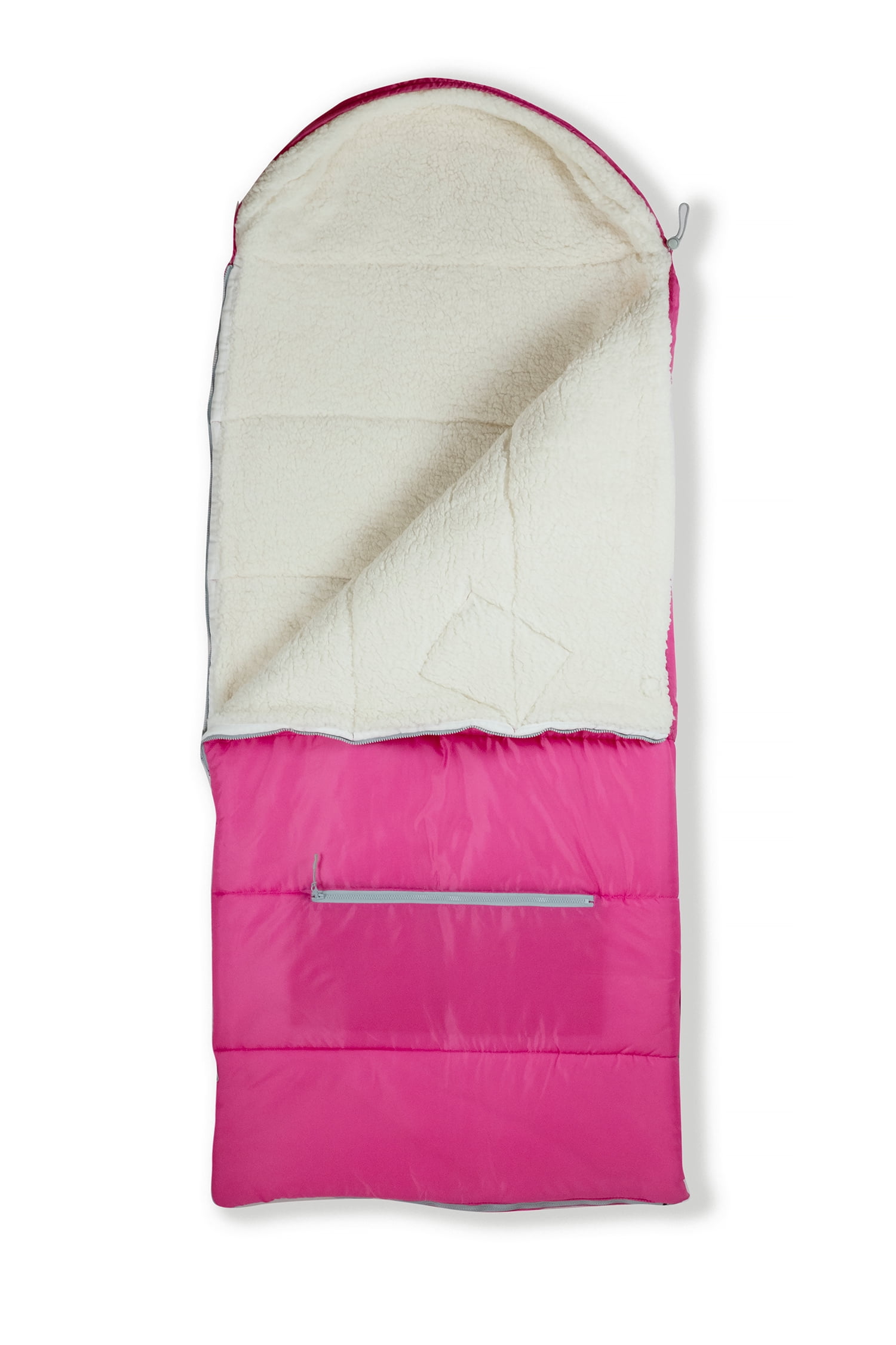 Mimish Sleep-N-Pack, 37F Kid's Sleeping Bag & Backpack, Cozy Liner, Hibiscus Pink/Coconut White