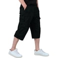 thumbnail image 2 of Long Mens Cargo Shorts Baggy Elastic Waist 3/4 Below Knee Long Shorts Workout Hiking Summer Lightweight Capri Cargo Pants with Pockets Black M, 2 of 5