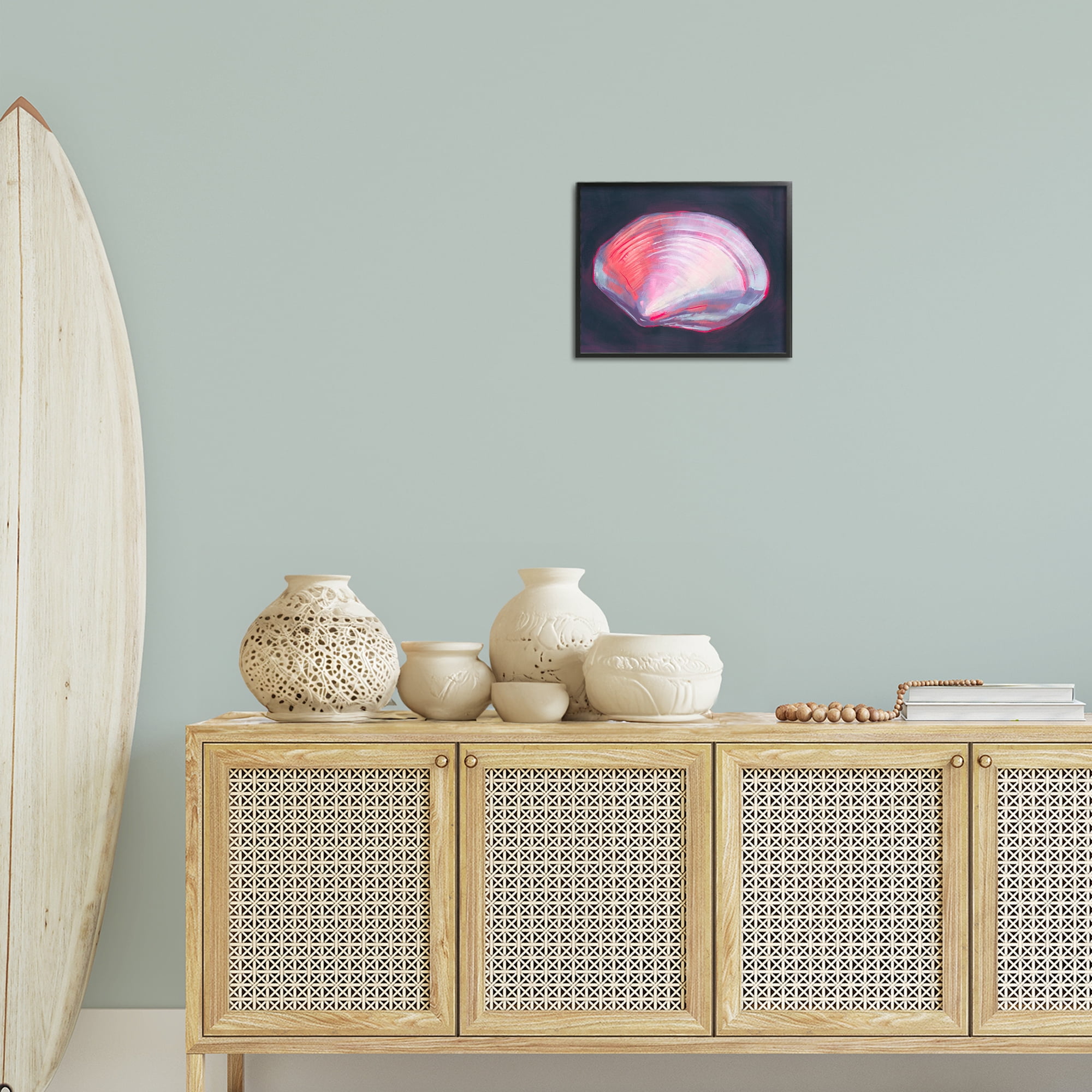 Stupell Industries Pink Clam on Black Animals & Insects Painting Black Framed Art Print Wall Art, 14 x 11