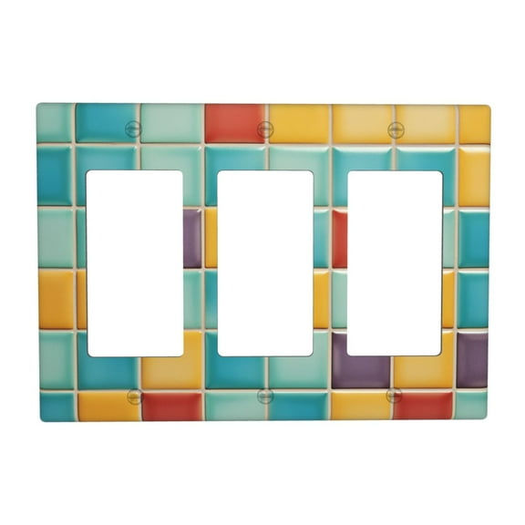 Colorful Abstract Ceramic Pattern Geometric Switch Cover Decorative Wall Plate 3-Gang Standard Size