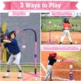 thumbnail image 2 of Beefunni 3-in-1 Baseball Set for Toddlers Kids 3-8 - Tee Ball Stand, Hanging Tee, Ball Launcher and 6 Baseballs -  Indoor/Outdoor Sport Gifts for Boys (Pink&Purple), 2 of 7