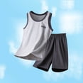 thumbnail image 3 of Auroural 2 Piece Sets for Boys Kids Clothes Sets for Boys Children's Summer Solid Color Version Casual Exercise Round-Neck Tank Top Sets Kids, 3 of 9