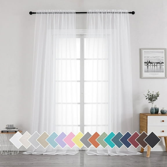 OVZME White Sheer Curtains 96 inches Long Window Curtains 2 Panels Pair, Solid Elegant Window Voile Panels/Drapes/Treatment/Backdrop for Bedroom Living Room Wedding Party Decor, 42"Wx96"L, 8FT L
