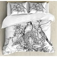 thumbnail image 1 of Botanical Duvet Cover Set Queen Size, Floral Monotone Composition of Flowers Bouquet Branches and Birds, Decorative 3 Piece Bedding Set with 2 Pillow Shams, Charcoal Grey and White, by Ambesonne, 1 of 3