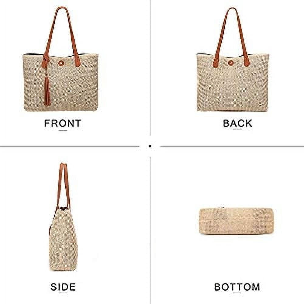 LinYooLi Women Straw Crochet Tote Bohemian Summer Beach Bag Large Handmade Shoulder Bag
