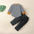 thumbnail image 5 of Mercatoo Kids Boy Fall Outfit Warm Round Neck Long Sleeve Striped Tops Ripped Jeans Set Toddler Boys Winter Clothes, 5 of 7