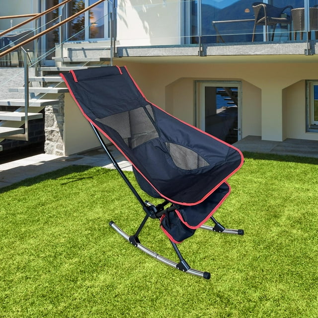 DYNWAVECA Rocking Camping Chair Folding Chair Mesh Back Accessories Rocker Stool Swing Chair Seat for Fishing Outdoor Activities Sports Black