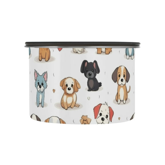 Puppy Dog Print Cartoon Airtight Coffee Bean Canister 17oz Food Storage Containers with Lids For Gournd, Tea, Sugar, Flour, Rice, Cereal, Candy Cookie Jar