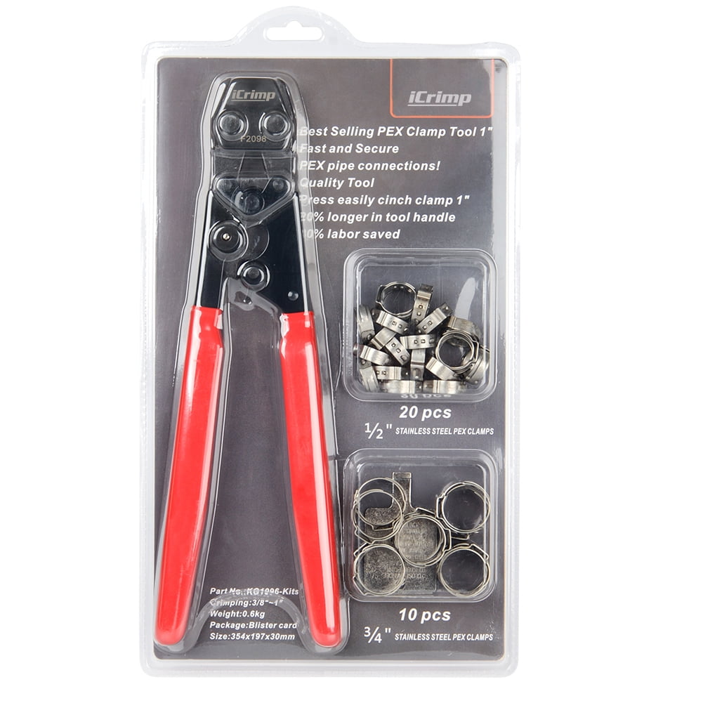 ICrimp PEX Crimping Tool For 1/2” & 3/4” Copper Rings - IWS-1234N With Interchangeable Dies & Go/No-Go Gauge