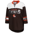 thumbnail image 2 of Women's G-III 4Her by Carl Banks Brown/White Cleveland Browns Double Team 3/4-Sleeve Lace-Up T-Shirt, 2 of 3