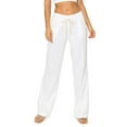 thumbnail image 5 of Women's Casual Linen Pants Drawstring Smocked Waist Oceanside Lounge Beach Trousers With Pockets, 5 of 7