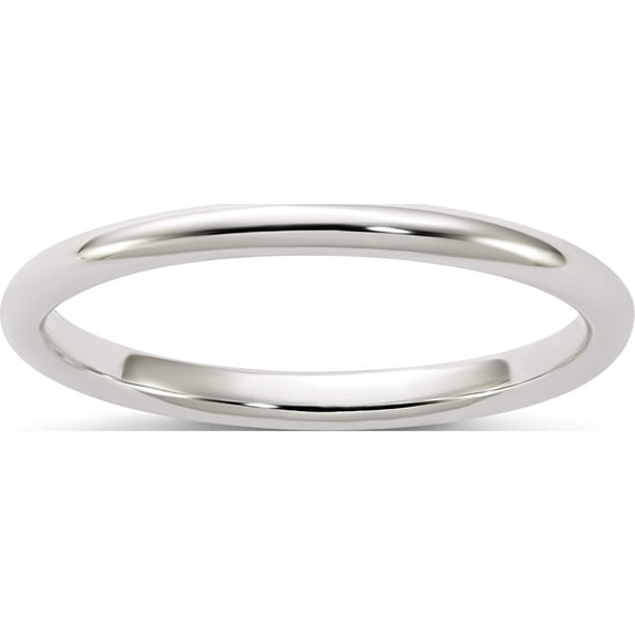 Sterling Silver Rhodium-Plated 2mm Half-Round Band (Size 10) Made In United States qwh020rh-10