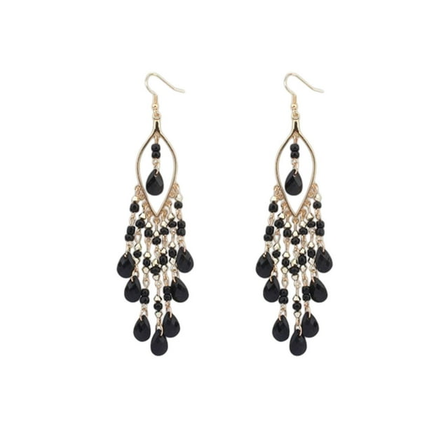Minnieouse Gotas para las orejas para mujer, seguras para la piel y a la moda, pendientes bohemios con cuentas coloridas Ropa, zapatos y accesorios Miscelánea negro