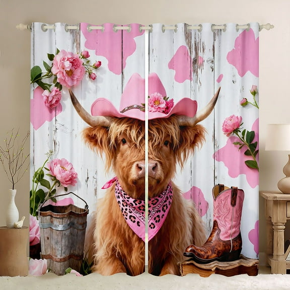 Homewish Kawaii Rustic Cow Black Out Curtains, Western Cowgirl Cowboy Curtains Pack of 2 (42x63 Each), Farmhouse Cabin Bedroom Curtains, Living Room Curtains Decor