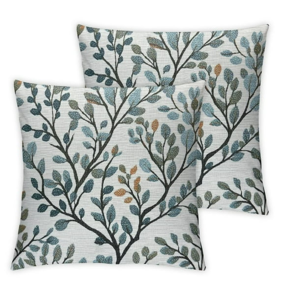 Classical Embroidery Jacquard Teal Leaf Pattern Square Decorative Throw Pillow Case Cushion Cover