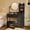 Black, variant on Accreate Small Vanity Desk with Lighted Round Mirror & Outlet – Makeup Table with 4 Fabric Drawers, 3 Shelves, Dressing Table for Bedroom