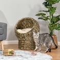 thumbnail image 2 of PawHut Lit pour Chat en Osier avec Coussin, Support, pour Chats d'Intérieur, Brun Foncé, 2 of 10