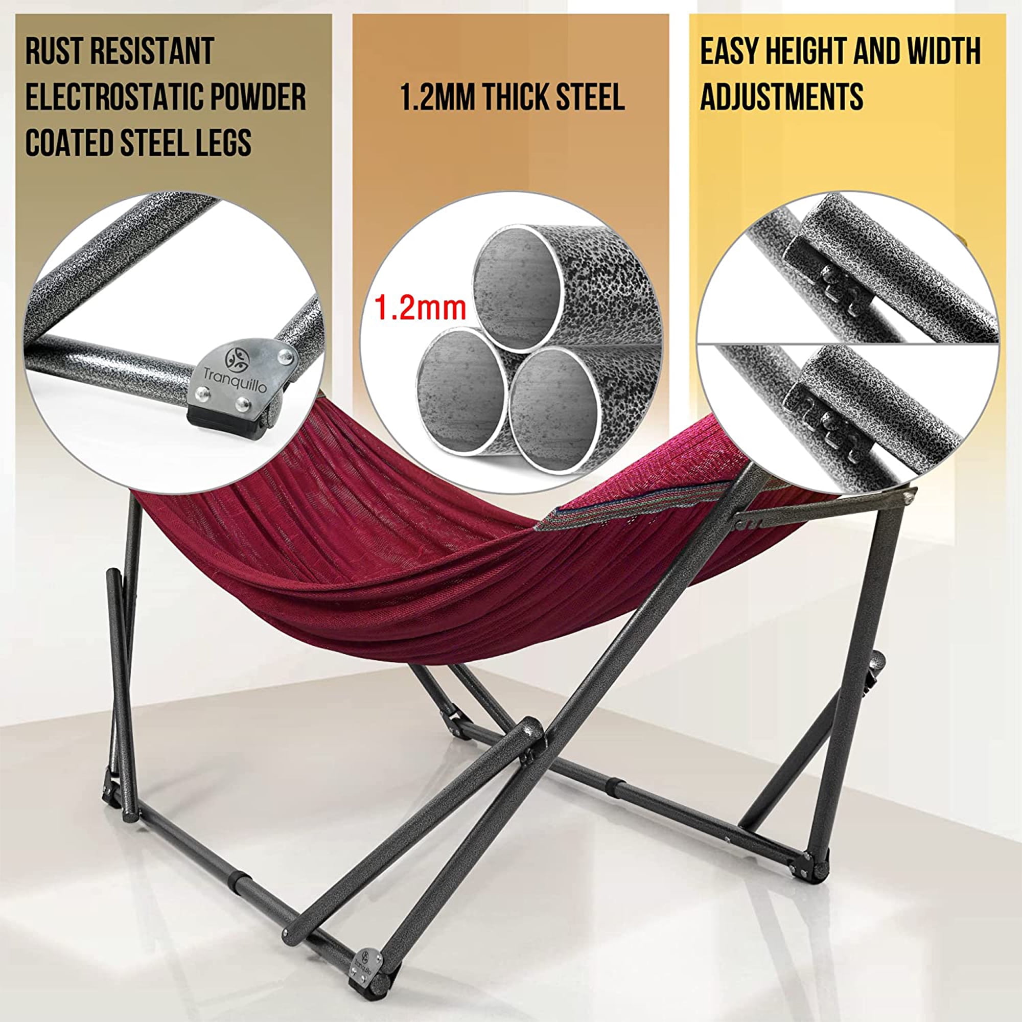Tranquillo Universal 106.5" Double Hammock with Adjustable Stand & Bag, Red