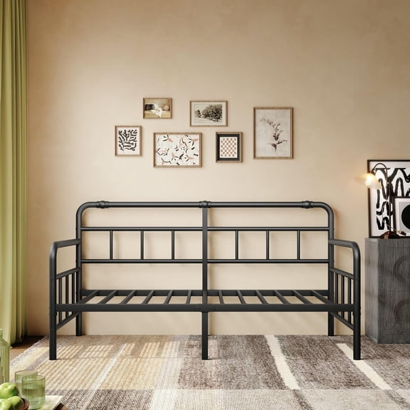 Daybed - Frame, Twin - Daybed with Classic - Headboard - Heavy Duty Steel Slats,Metal Sofa Bed Frame for Living Room Bedroom Guest Room, Easy Assembly(Black)