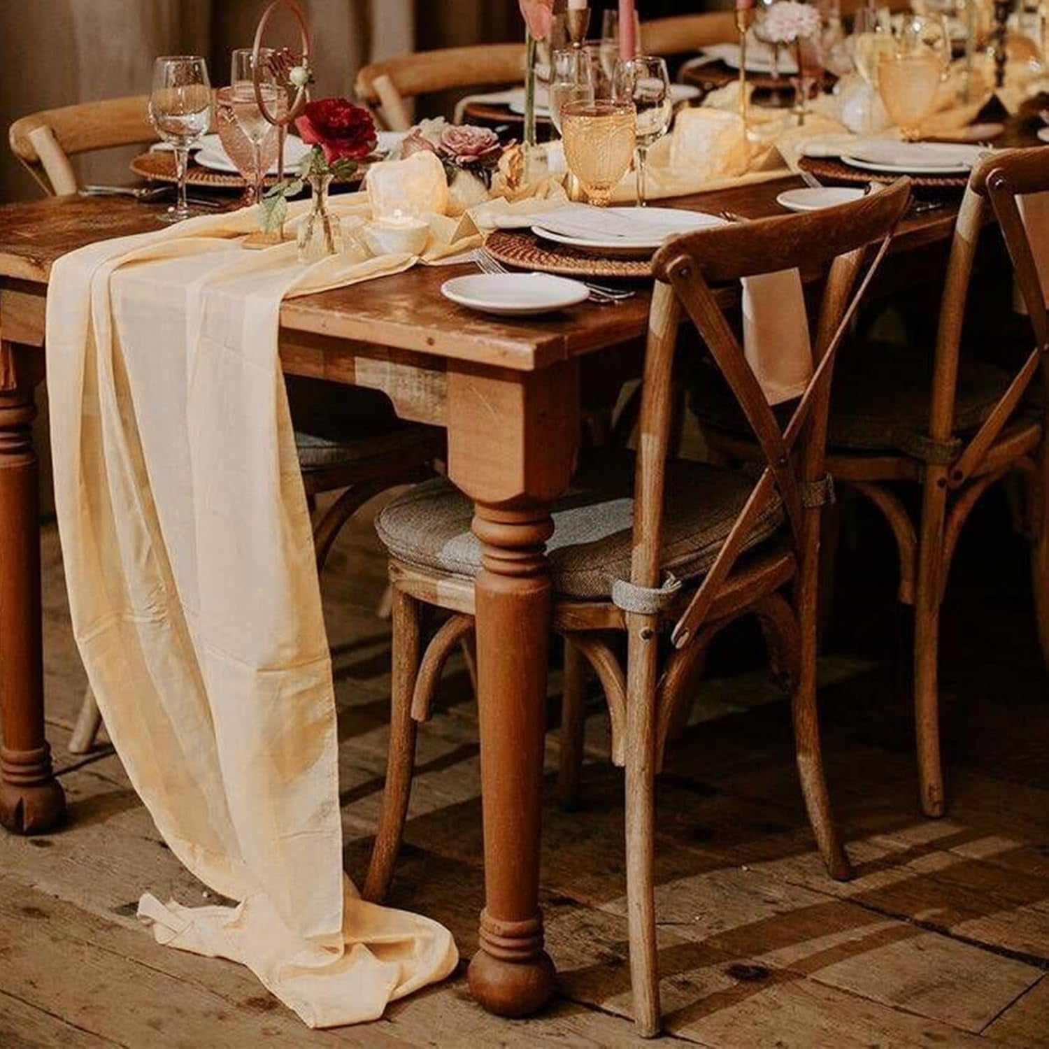 Wehilion Chiffon Table Runner Sheer Chiffon Table Runner Romantic Boho Rustic Wedding Table Runner for Wedding Birthday Party Decor Bridal Baby Shower Table Decoration