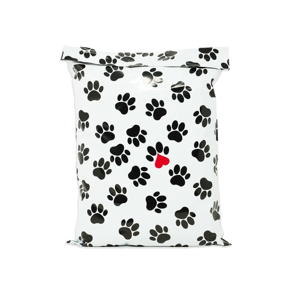 Adorable 10x13 Cute Puppy Paw Print Design Poly Mailers with Loving Heart, Irresistable Charming Dog Animal lover, Mailing Bags!