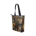 thumbnail image 3 of Zipper canvas bag large capacity large size practical handbag durable Canvas with leather material A Regal Tabby Cat, 3 of 7