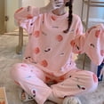 thumbnail image 4 of comerut 2 Pcs/Set Winter Loungewear Set Thicken Two Piece Set Sweet Warm Long Sleeves Pullover Cartoon Peach Print Breathable Winter Sleeping Set Women Clothes, 4 of 8