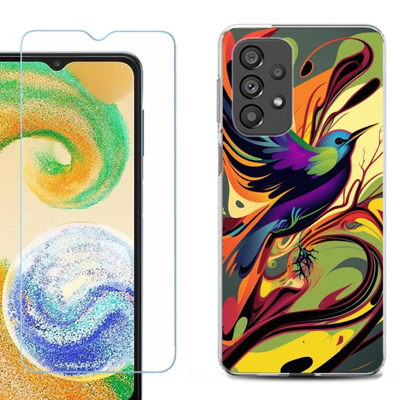 Shockproof Fashion Phone Case for Samsung Galaxy A23 5G, with Tempered Glass Screen Protector, by OneToughShield ® - Abstract Bird
