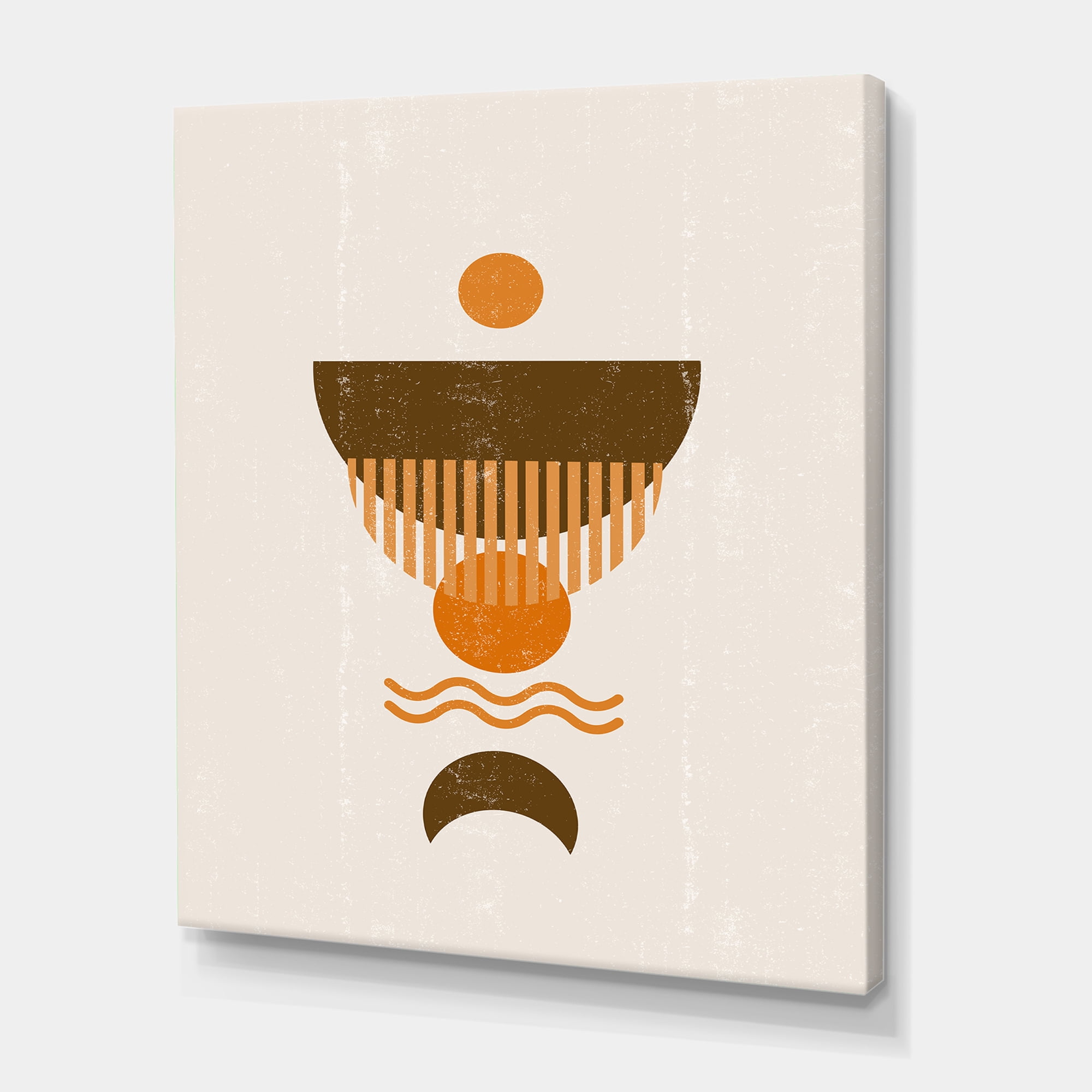 Abstract Minimal Brown Moon and Orange Sun 12 in x 8 in Painting Canvas Art Print, by Designart