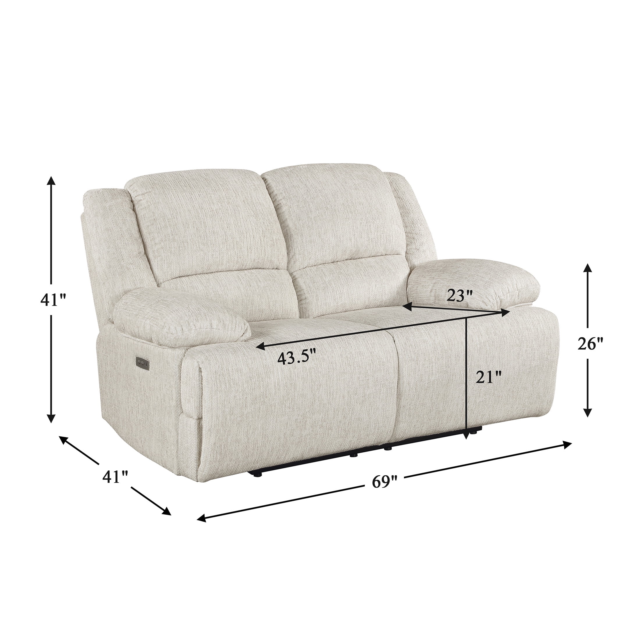 OakvillePark Modenza Microfiber Power Double Reclining Love Seat, Vanilla-Beige